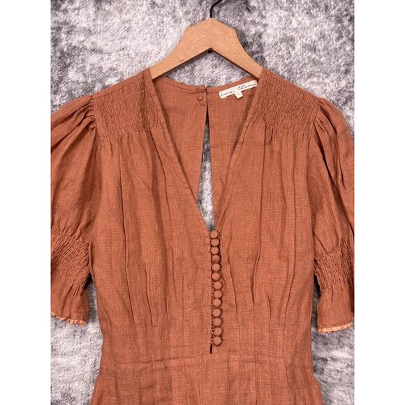 Kara Thoms Dress Medium Women Pink Swiss Dot Linen Open Back Flutter Sleeve Mini - Picture 2 of 9